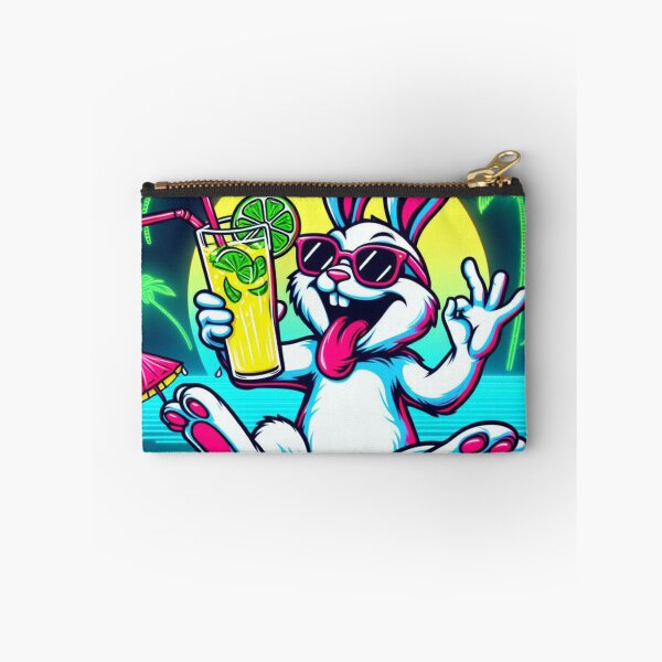 Aperçu de l'œuvre Funny Neon Bunny dégustant une limonade sur la plage créée et vendue par Gaborai.
