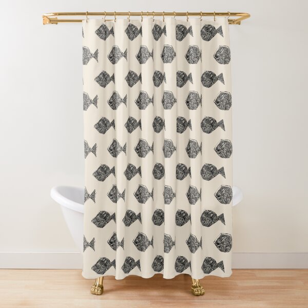 Fishies // Black & Cream Shower Curtain