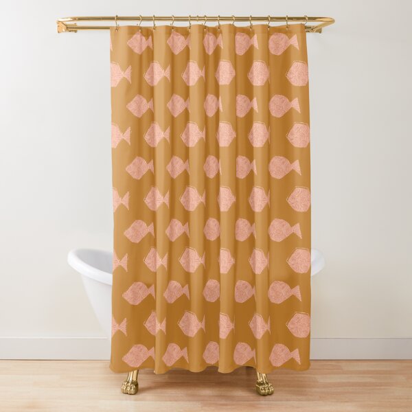 Fishies // Mustard & Coral Shower Curtain