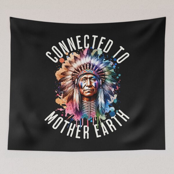 Item preview, Headdress Watercolor Style Connected To Mother Earth Indigenous Native American Illustration Indian Male designed and sold by MarOlv.