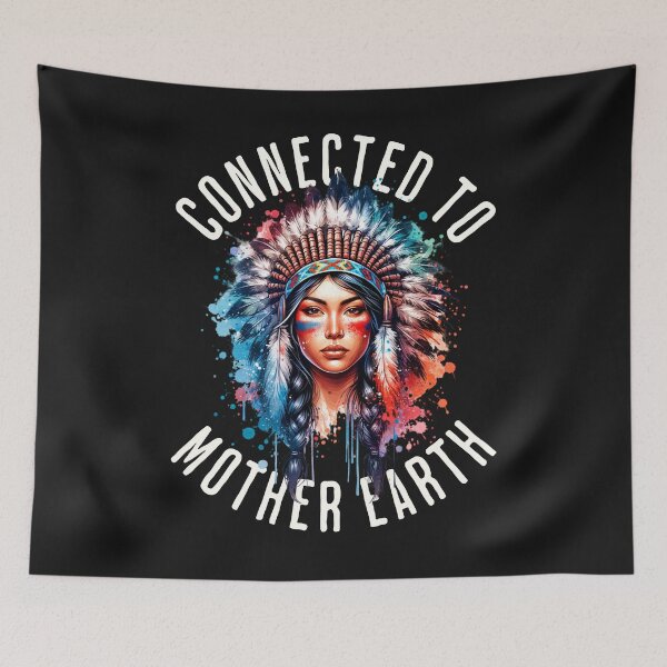 Item preview, Headdress Watercolor Style Connected To Mother Earth Indigenous Native American Illustration Indian Female designed and sold by MarOlv.