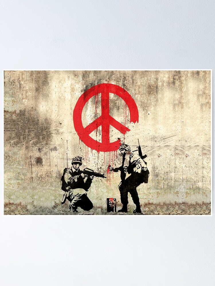Soldiers Painting Peace Symbol On Wall - Banksy Pacifistic Street 