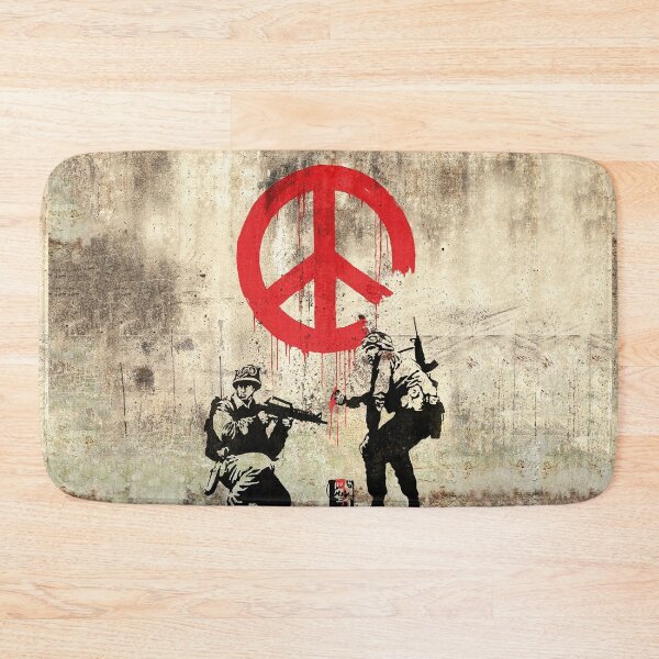 Item preview, Soldiers Painting Peace Symbol On Wall - Banksy Pacifistic Street Art Mural designed and sold by WE-ARE-BANKSY.
