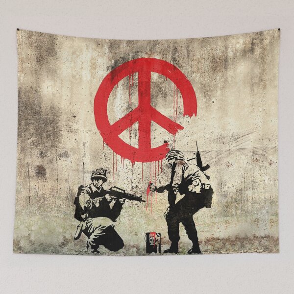 Item preview, Soldiers Painting Peace Symbol On Wall - Banksy Pacifistic Street Art Mural designed and sold by WE-ARE-BANKSY.