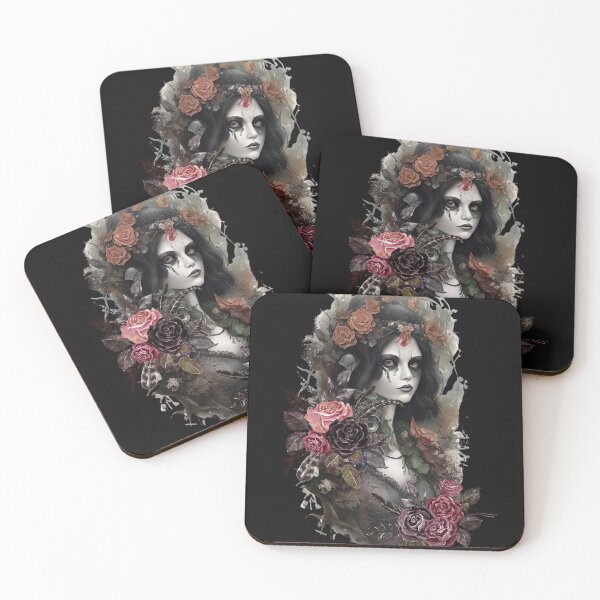 Item preview, dark floral gothic girl designed and sold by CorvusLunaArt.
