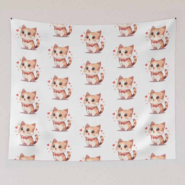 Item preview, Cute Kawaii Happy Cat with Hearts Kitten in Love designed and sold by CozyKawaiiArt.
