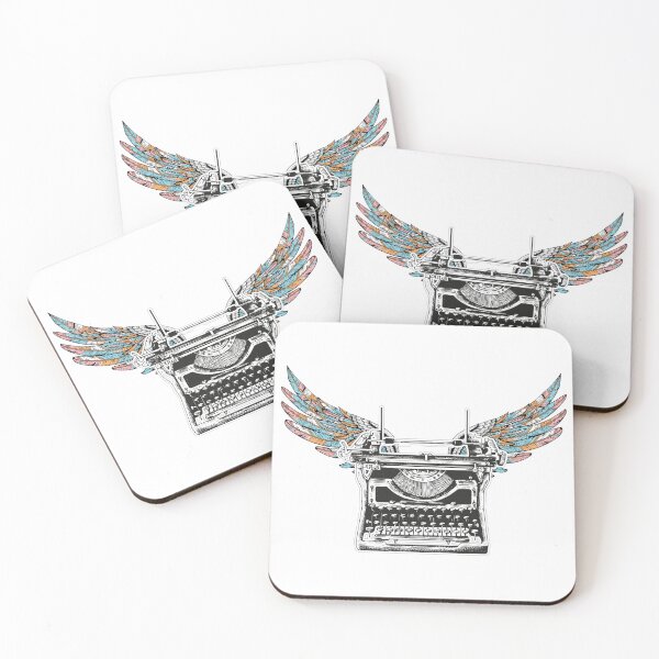 Item preview, Wings of Freedom: Vintage Typewriter Illustration with Colorful Feather Wings designed and sold by OpsDesing.