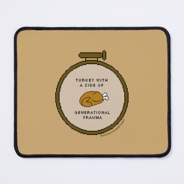 Item preview, turkey with a side of generational trauma - pixel art! designed and sold by sourdough designs ૮ ˶ᵔ ᵕ ᵔ˶ ა.