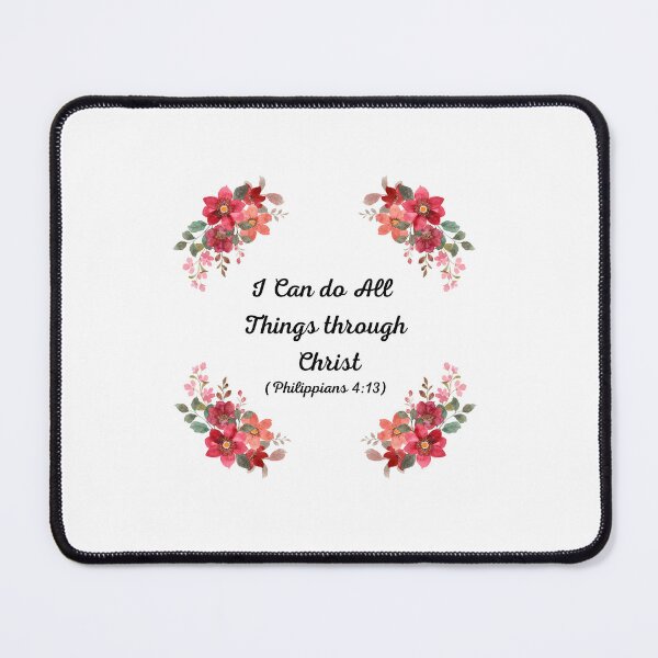 Item preview, I can do all things through Christ (Philippians 4:13) Christian Design with cursive text and red flowers designed and sold by Bo Christian  Merch.
