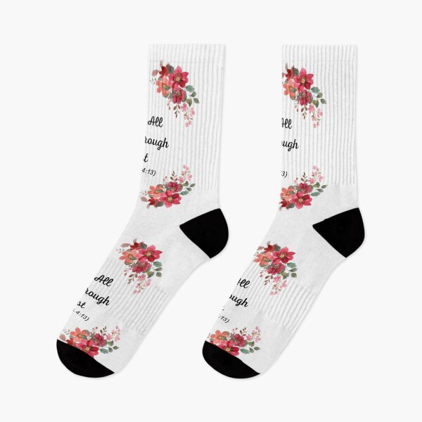 Item preview, I can do all things through Christ (Philippians 4:13) Christian Design with cursive text and red flowers designed and sold by Bo Christian  Merch.