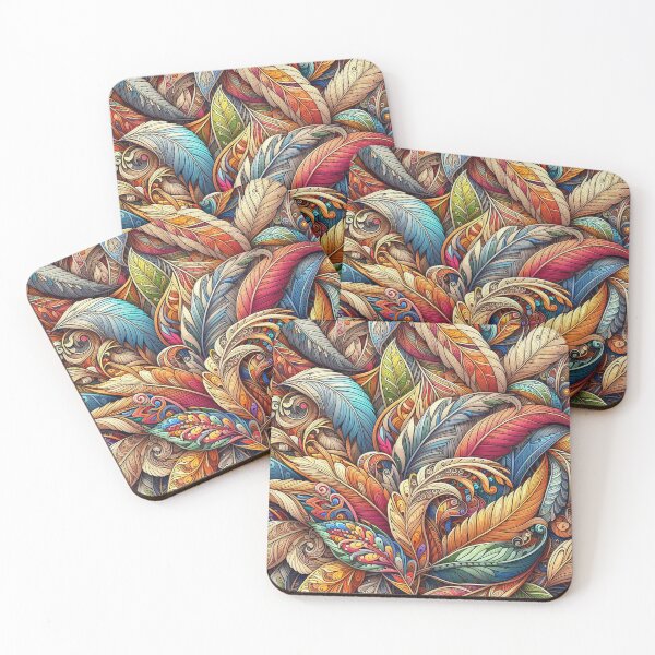 Item preview, Earthy Leaves Feathers Drawing Illustration Drawing 6 designed and sold by CoffeeIsATrip.