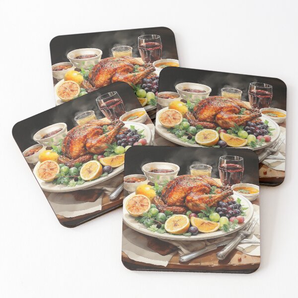 Item preview, Cornucopia Canvas - A Turkey Feast Spread Out On A Table - Food Art - Watercolor Art designed and sold by CastleBySea.