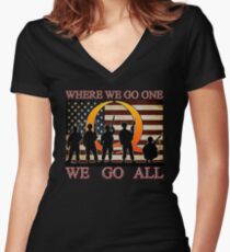 WHERE WE GO ONE WE GO ALL - military, soldiers, veterans, QANON, #QANON Women's Fitted V-Neck T-Shirt