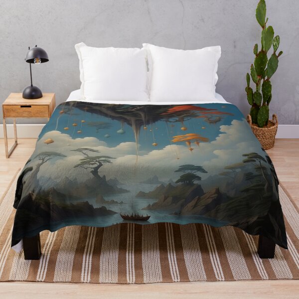 Item preview, Floating Temples and Mystic Trees Beneath a Celestial Orb designed and sold by ArtComixHaven.