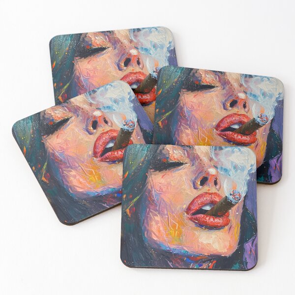 Item preview, Daring Palette- A Woman's Bold Brushstrokes and Lively Essence of Cigar Bliss with Red Lipstick designed and sold by OlfactoART Studio.