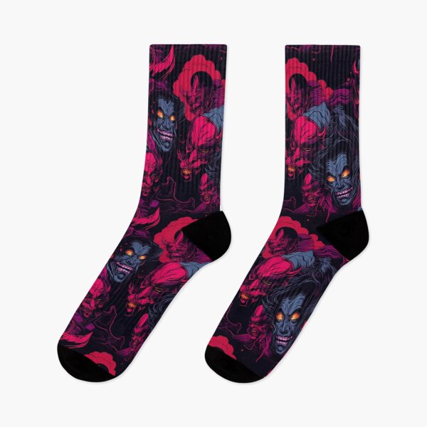 Item preview, Japanese Oni synthwave cyberpunk pattern designed and sold by GlitchGrotesque.