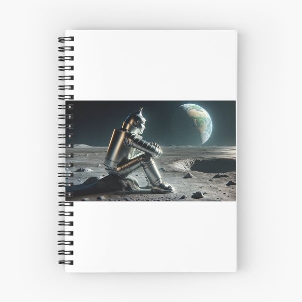 Item preview, A realistic depiction of the Tin Man, metallic and reflective, sitting contemplatively on the moon, designed and sold by quantum X.