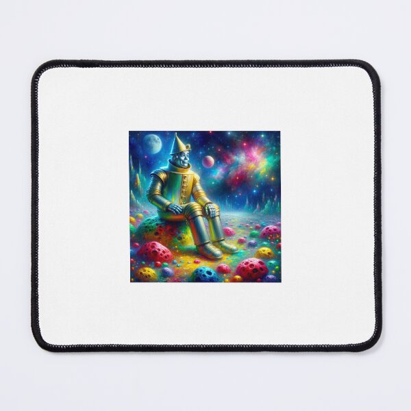 Item preview,  An artistic interpretation of the Tin Man, with exaggerated features, whimsically seated on the moon's surface, surrounded by bright, colorful lunar designed and sold by quantum X.
