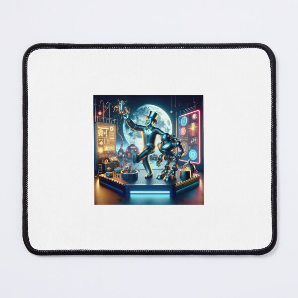 Item preview, A whimsical portrayal of the Tin Man, joyfully building a sleek, futuristic robot friend on the moon. The background features a high-tech lunar base, designed and sold by quantum X.
