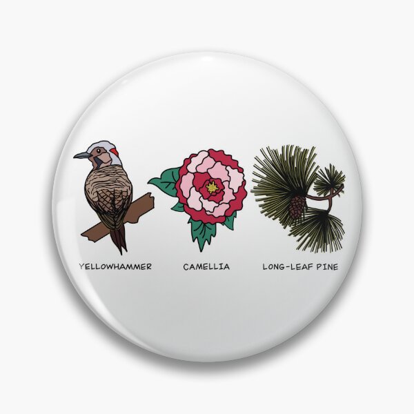 Item preview, Alabama - State Bird, State Flower, State Tree (yellowhammer, camellia, long leaf pine) designed and sold by HappyHappyJoJo.