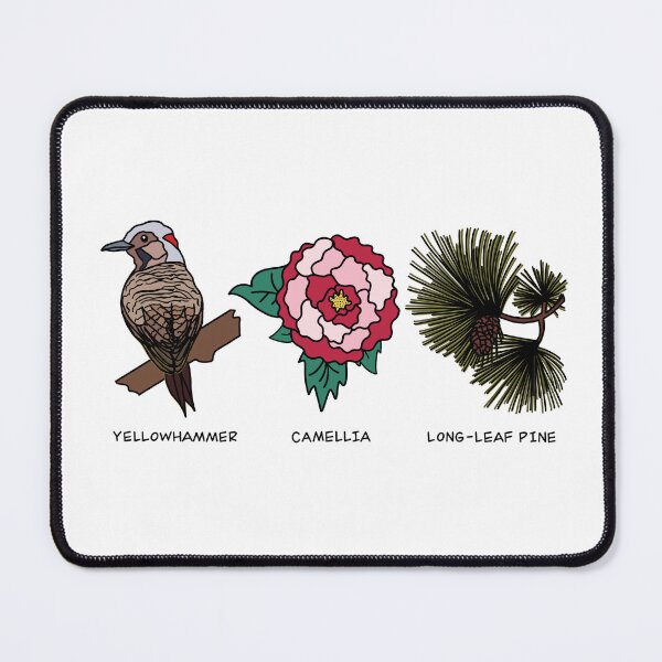 Item preview, Alabama - State Bird, State Flower, State Tree (yellowhammer, camellia, long leaf pine) designed and sold by HappyHappyJoJo.