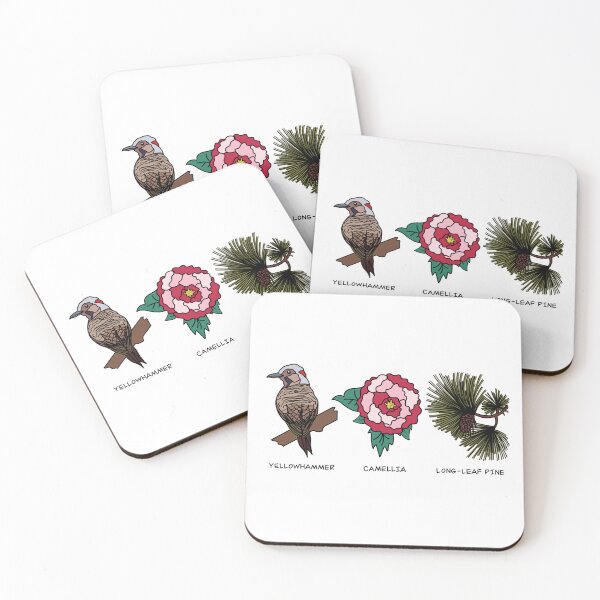 Item preview, Alabama - State Bird, State Flower, State Tree (yellowhammer, camellia, long leaf pine) designed and sold by HappyHappyJoJo.