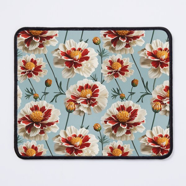 Item preview, Hyper Realistic Illustration of Blossoming Dark Red and White Flowers on Blue Seamless Pattern designed and sold by SourHeadPattern.