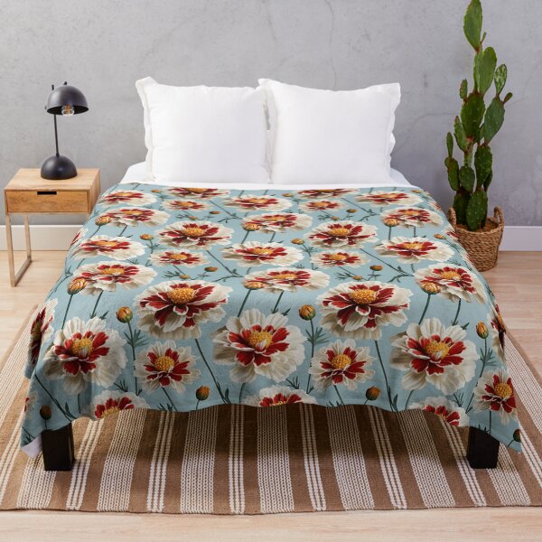 Item preview, Hyper Realistic Illustration of Blossoming Dark Red and White Flowers on Blue Seamless Pattern designed and sold by SourHeadPattern.
