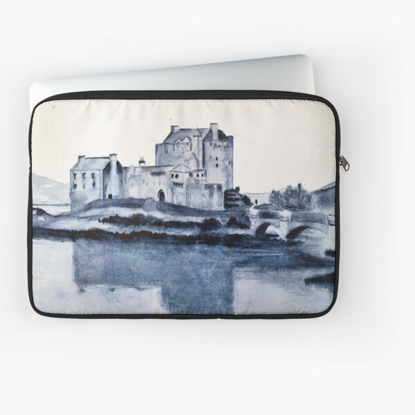 Eilean Donan Castle, Scotland in watercolor, by SassEsnacks Laptop Sleeve