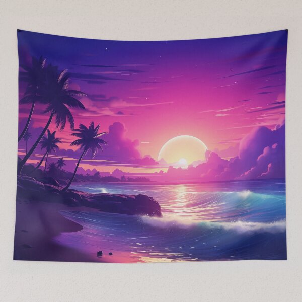 Item preview, Tropical Twilight Tapestry: Synthwave Serenity designed and sold by Mullet Monkey.