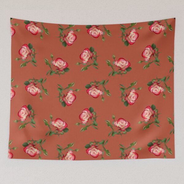 Item preview, Red and Creme Rose with Buds on Brown designed and sold by STHogan2.