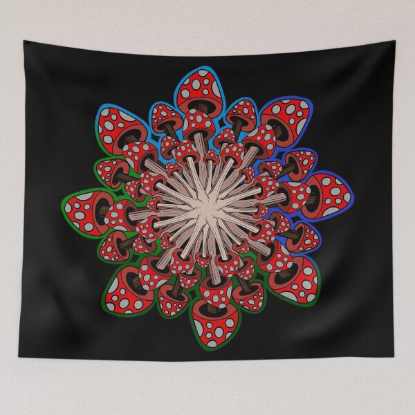 Item preview, Red Mushroom Mandala with multicolored background designed and sold by DaveDanchuk.