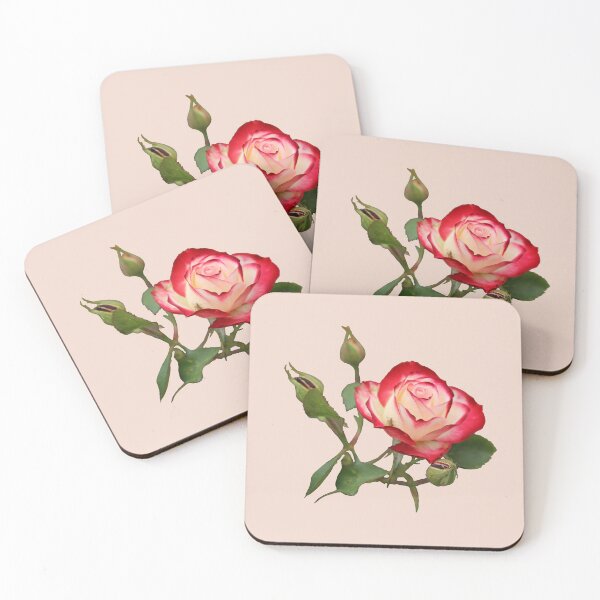 Item preview, Red and Creme Rose with Buds on Pale Earthy Pink designed and sold by STHogan2.