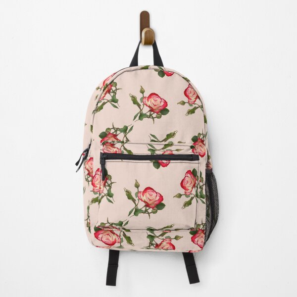 Item preview, Red and Creme Rose with Buds on Pale Earthy Pink designed and sold by STHogan2.