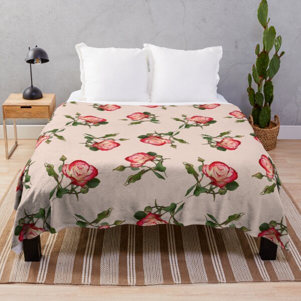 Item preview, Red and Creme Rose with Buds on Pale Earthy Pink designed and sold by STHogan2.