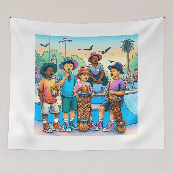 Item preview, Maori Children At Skateboard Park  designed and sold by Traci Coxhead.