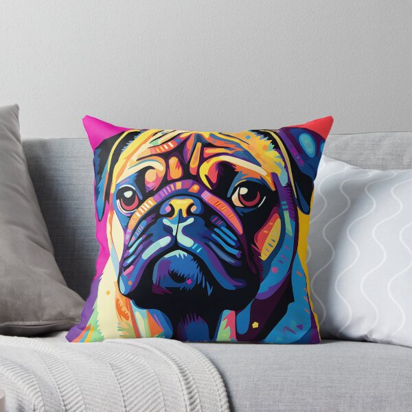 Item preview, Pug dog portraits drawing. animal colorful. Animal throw pillow.  designed and sold by formform.