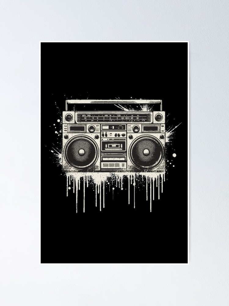 DACHAMBO&GRAVITY FREE ポスター Retro Graffiti Boombox - 80s Style Ghetto Blaster Vintage