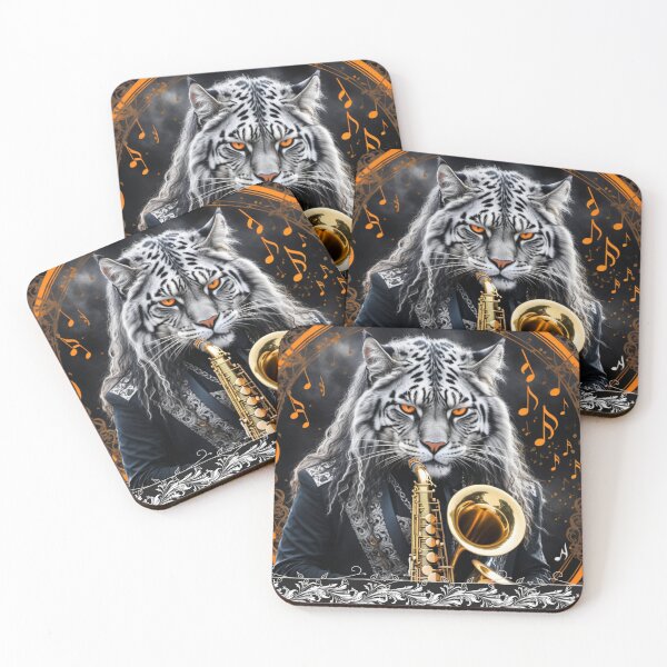 Item preview, White tiger and gothic saxophone designed and sold by Artbellachi.