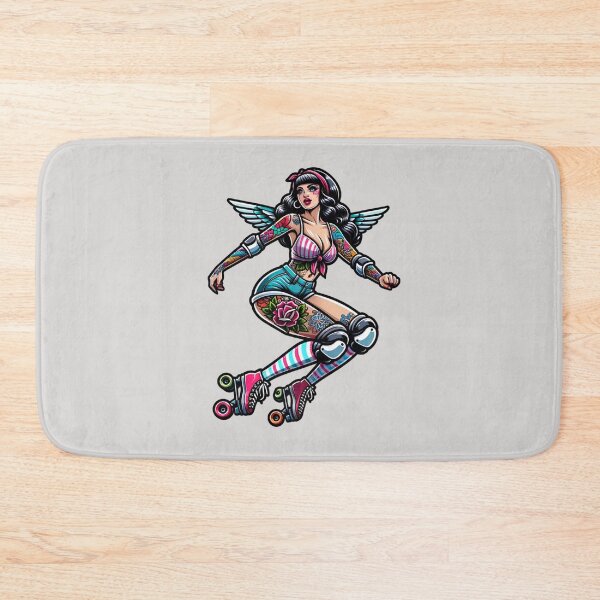Item preview, Tattooed Rollerskater With Angel Wings designed and sold by PinUpPizzazz.