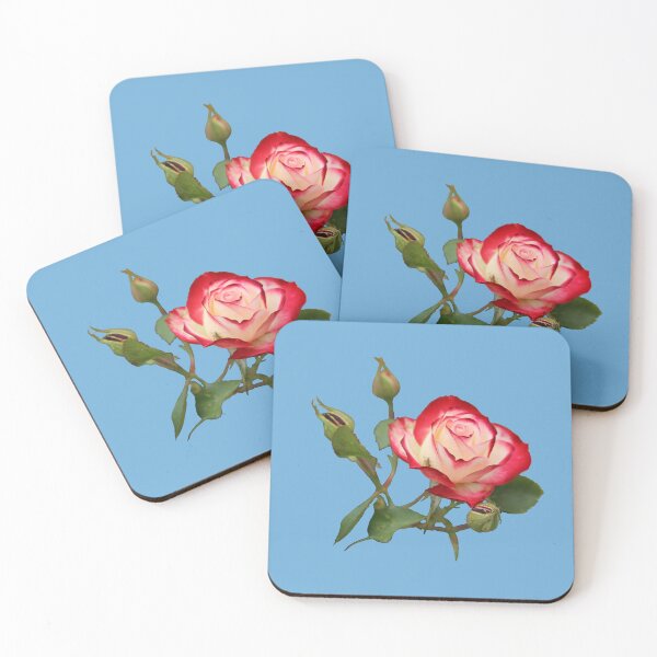 Item preview, Red and Creme Rose with Buds on Blue designed and sold by STHogan2.