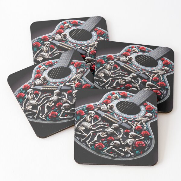 Item preview, Dead Guitar with Grateful Dancing Skeletons and Red Roses designed and sold by HippieFarms11.