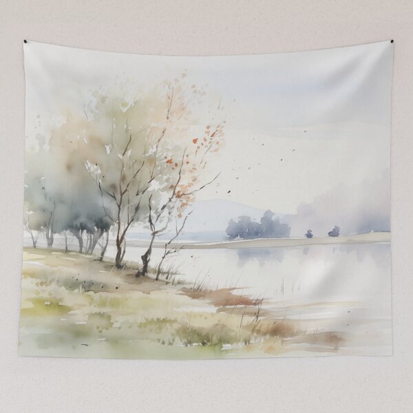 Item preview, Bushes Along Calm Riverbanks Artwork designed and sold by PigmentPulse.
