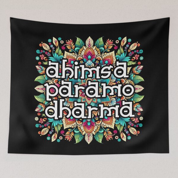 Item preview, Ahimsa Paramo Dharma Mandala. Non-violence is the highest duty: Colorful Harmony in Red, Green, Blue, Yellow, Orange, Purple, Pink designed and sold by SplashTastic.