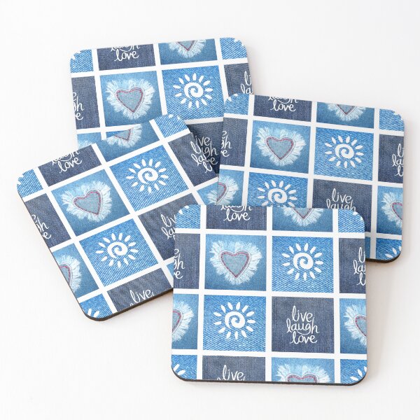 Item preview, Vintage Blue Denim Patchwork design: Sun Heart Live Laugh Love Design designed and sold by DesigntshirtWB.