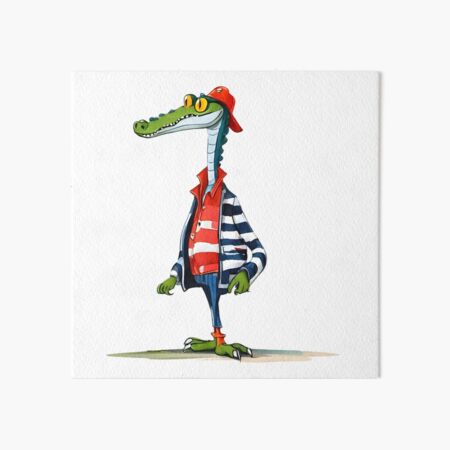 Cute and adorable baby alligator wearing a red hat and striped t-shirt Art Board Print