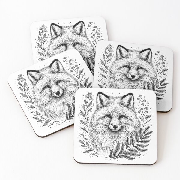 Item preview, "Pen Illustration: Arctic Fox in Botanical Serenity" designed and sold by zzz888.