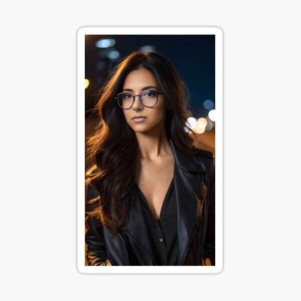 35 generated girl with leather jacket Sticker