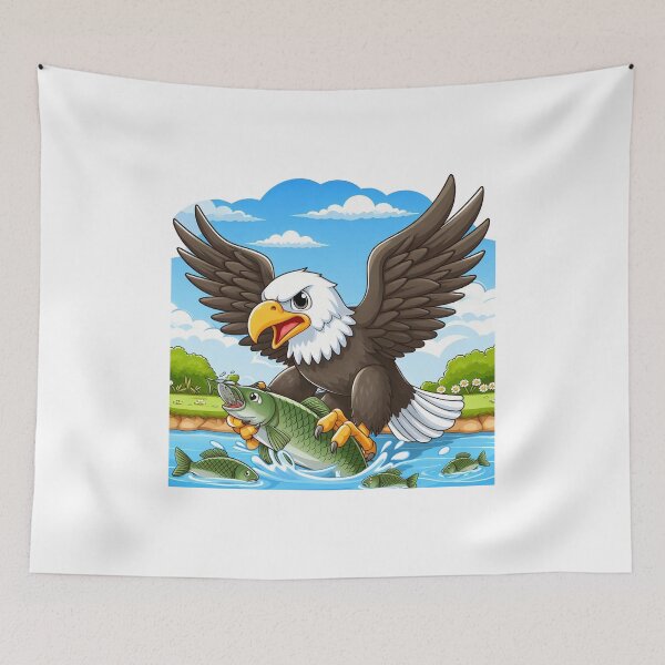 Item preview, cartoon eagle is catching fish in the lake. designed and sold by MzulhilmiZam.