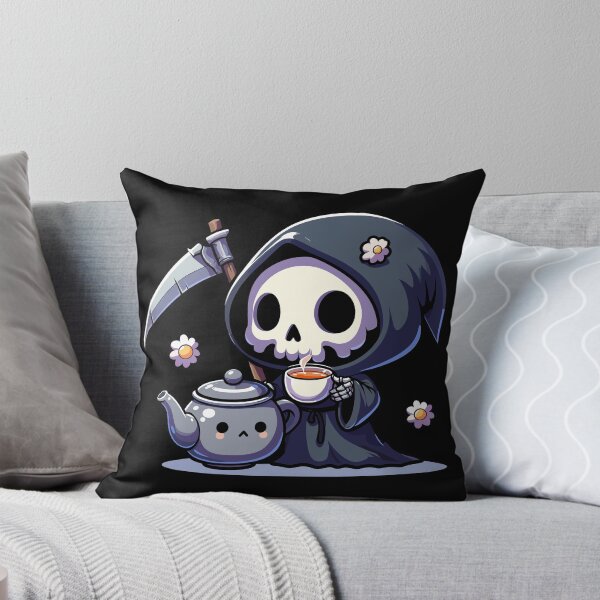 Item preview, Cute Grim Reaper Drinking Tea designed and sold by Kawaii-n-Spice.